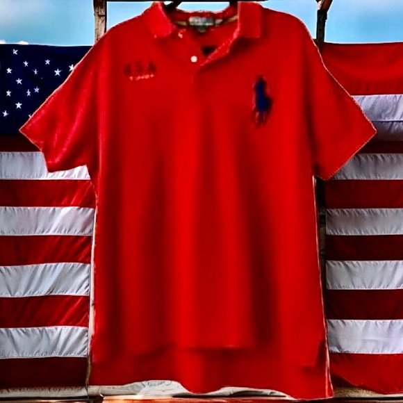 Polo Ralph Lauren USA Red Golf Shirt Embroidered Big Pony - Picture 4 of 13